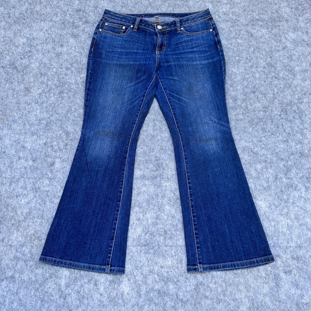 Jennifer Lopez Womens Blue Bootcut Jeans 8 Petite Rhinestone Button Flap Pocket